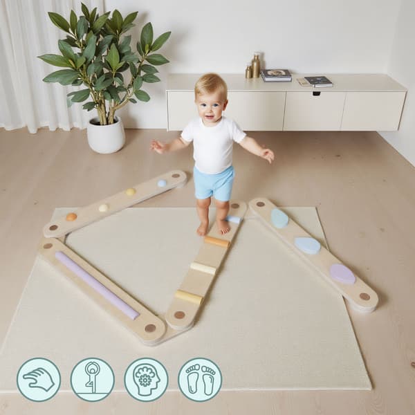 Mamabrum sensorisk balancebane i træ – 9 dele, balancebjælke