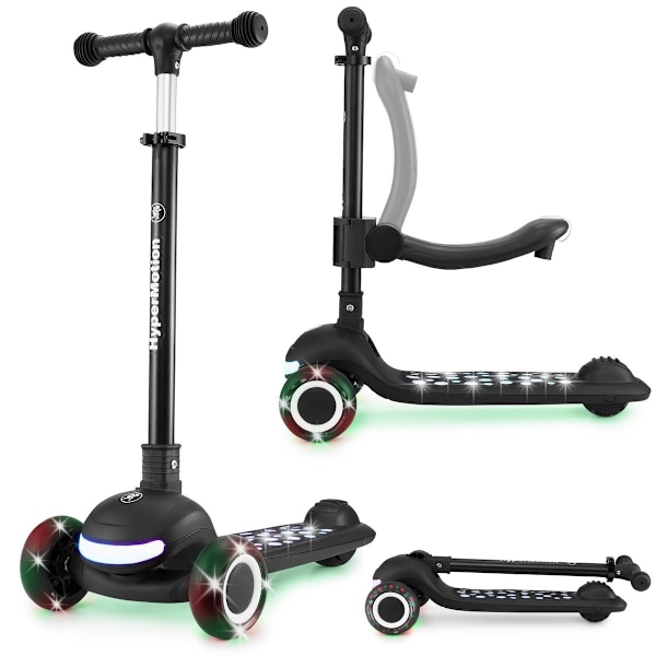 HyperMotion LUMI 3-i-1 balancescooter - oplyst platform og LED-hjul, sort farve Black