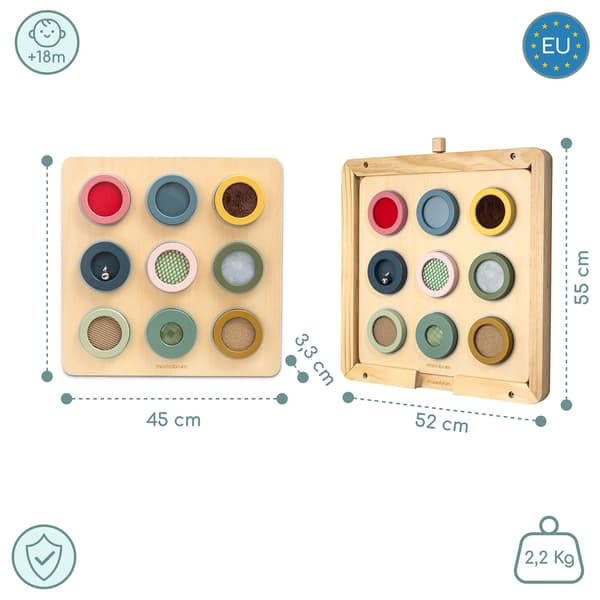 Montessori sensorisk träbräda med 9 texturer för känselträning