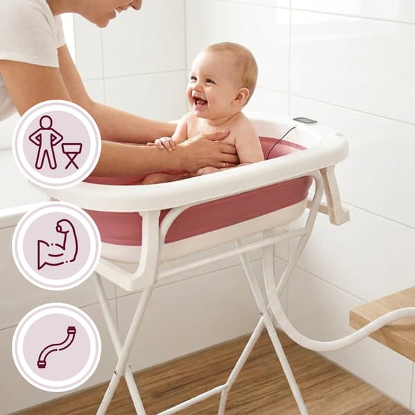 Moby-System hopfällbar babybadbalja 8-i-1 med stativ, rosa