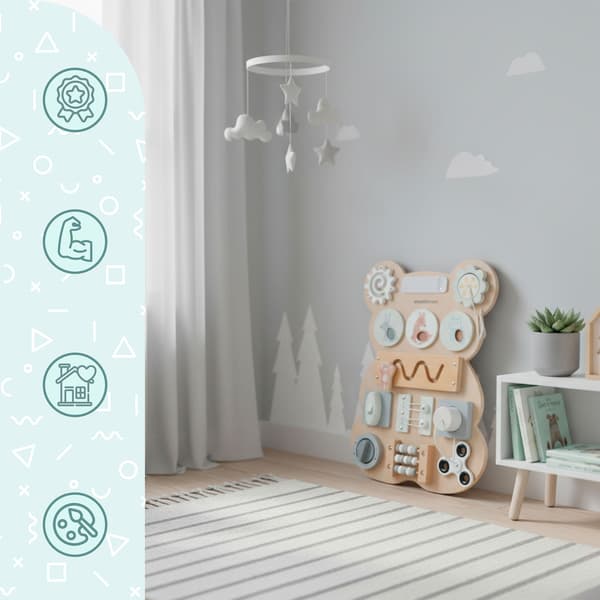 Montessori-aktivointitaulu Teddy – puinen sensorinen leikkitaulu
