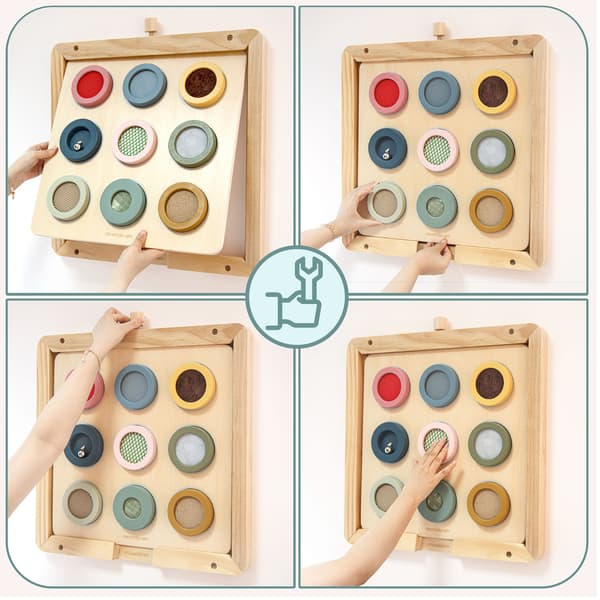 Mamabrum Montessori aistitaulu 9 tekstuurilla ja seinäkehyksellä