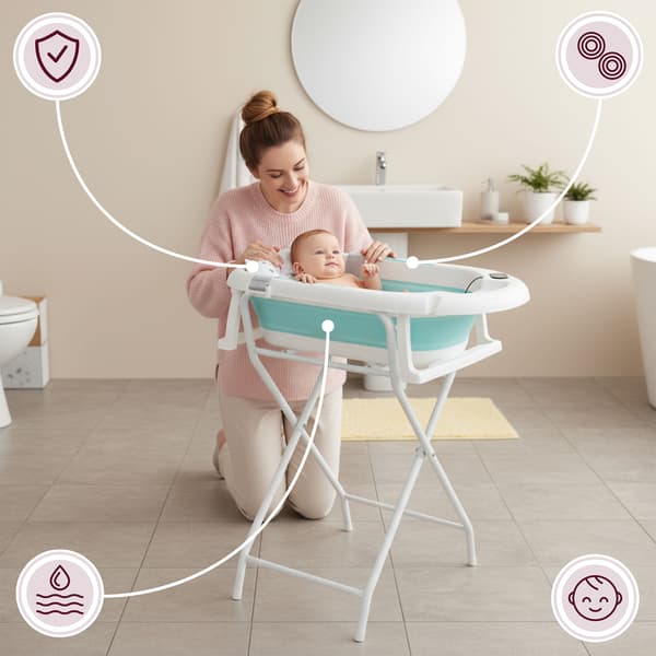 Hopfällbart Babyställ med Termometer och Insatser - Mint