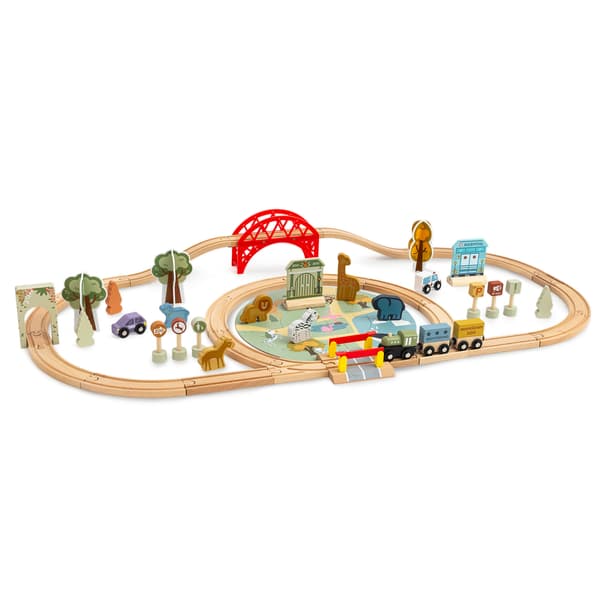 Puuinen ZOO-junarata puzzlealustalla Mamabrum