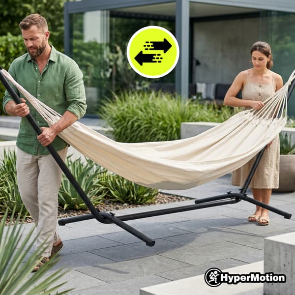 Hængekøje med stålstativ beige | Komplet relaxsæt
