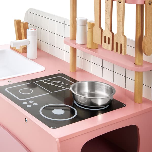 Retro träkök med förkläde och tillbehör - rosa