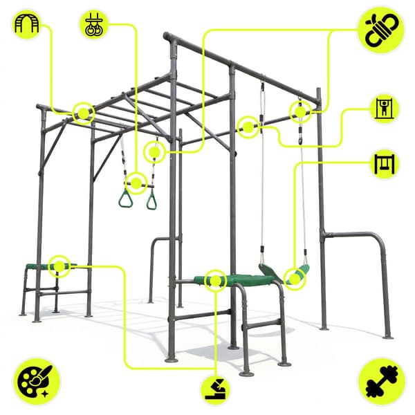 XXL legeplads med monkey bars, gynge og træningstilbehør