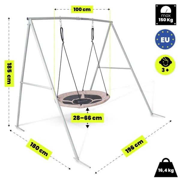 Fuglerede gynge med stativ 100 cm HyperMotion grå beige