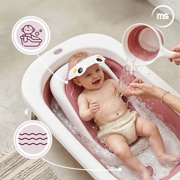 Moby-System hopfällbar babybadbalja 8-i-1 med stativ, rosa
