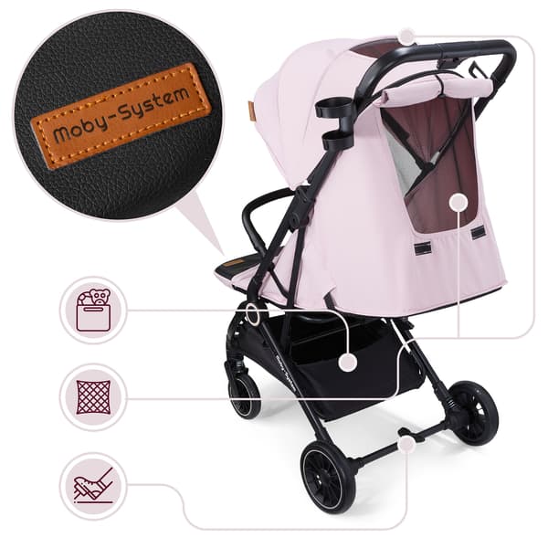 Moby-System LENA PINK PRO klapvogn med kuffertfunktion