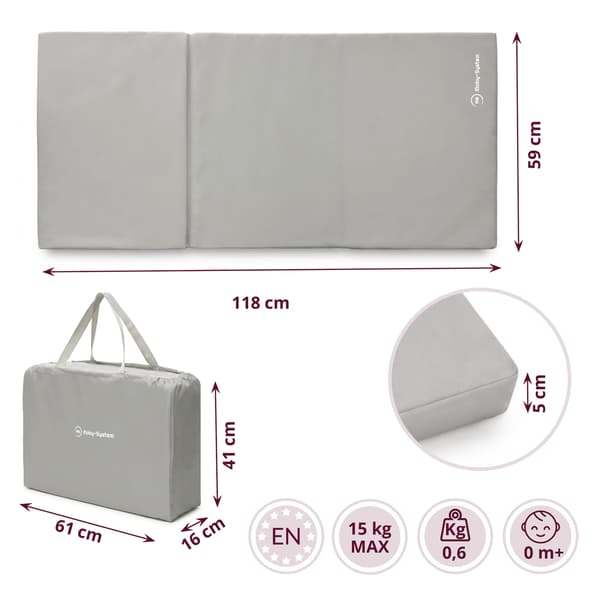 Moby-System taitettava matkasängyn patja 120 × 60 cm, harmaa