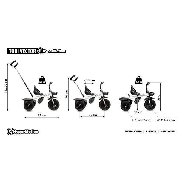 HyperMotion TOBI VECTOR trehjulet cykel - evigt oppustelige hjul + skubbebøjle. Farve: lysegrå. Gray