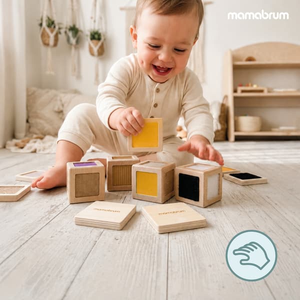 Sensoriska Träklossar Montessori med Texturer och Matchningsbrickor