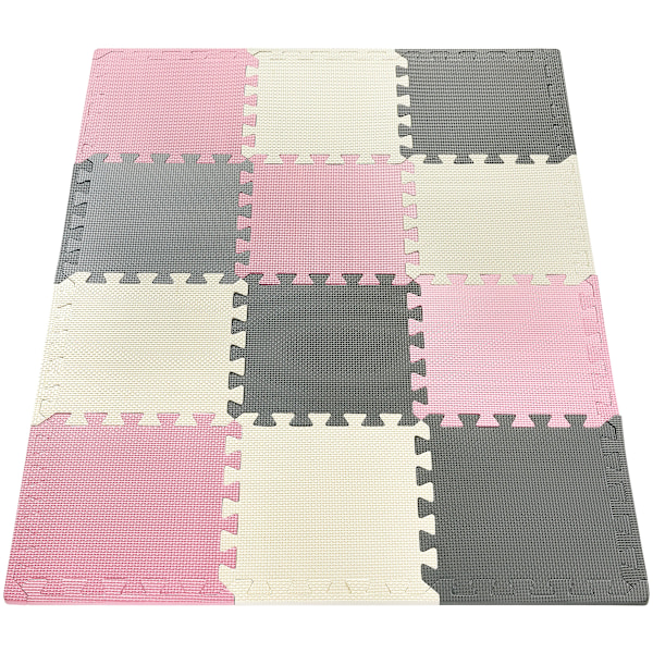 Vaahtomuovi palapeli 12 kpl - vaahtomuovi opetusmatto 120 x 90 x 1,2 cm reunalla - vaaleanpunainen