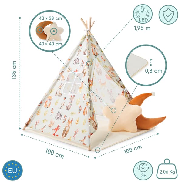 Tipi til børn Mamabrum – magisk legetelt med tæppe og LED