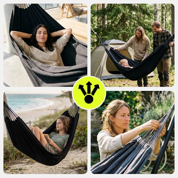 Boho hängmatta grå med transportpåse för trädgård