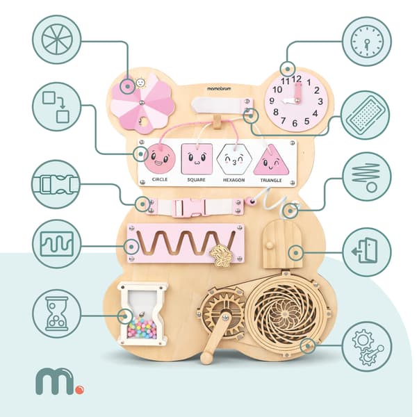 Montessori Sensorisk Tavla Teddy Björn i Trä Mamabrum Rosa