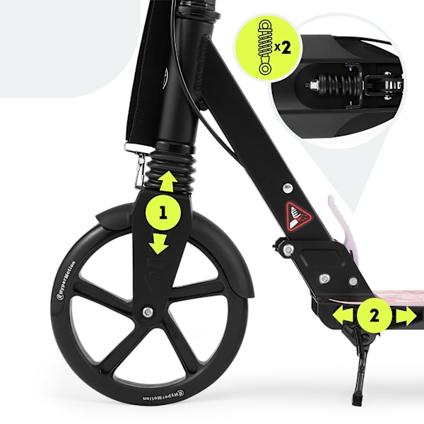 Tvåhjulig scooter för unga vuxna - med stötdämpare - HyperMotion Skyline - rosa, aluminium - 100 kg