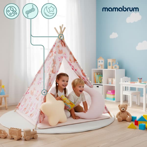Tipi til børn Mamabrum – magisk legetelt i pink med LED