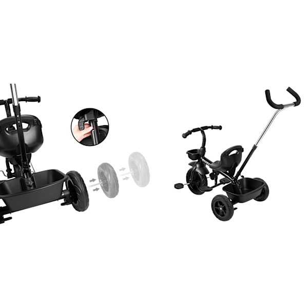 HyperMotion TOBI VECTOR kolmipyörä - pysyvästi puhallettavat pyörät + työntö. Väri: musta. Black