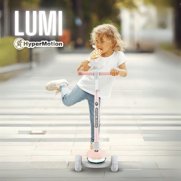 HyperMotion LUMI 3-i-1 sparkcykel för barn med LED-belysning, justerbart säte Pink