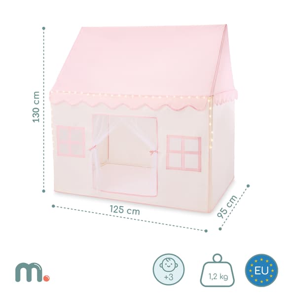 XXL legetelt til børn med LED lys Mamabrum pink foldbart hus