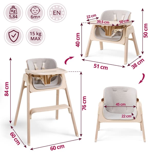 Hopfällbar barnstol Lumo 3-i-1 – beige