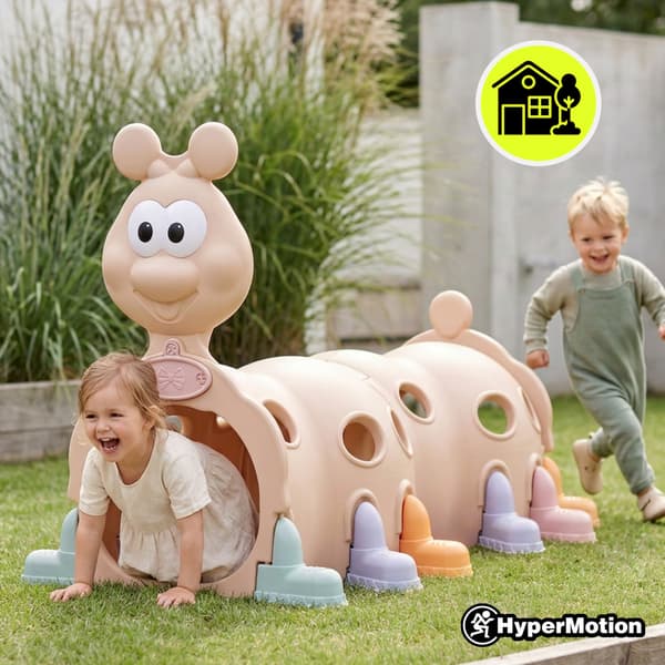 HyperMotion Lektunnel Glad Larv för barn, beige, 215 cm