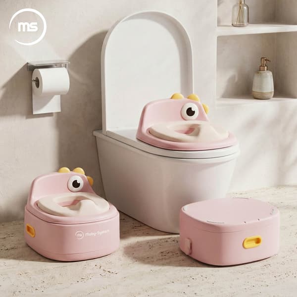 Moby-System 3-i-1 potta med toalettsits och pall – rosa