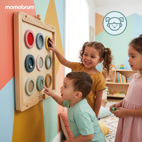 Mamabrum Montessori aistitaulu 9 tekstuurilla ja seinäkehyksellä