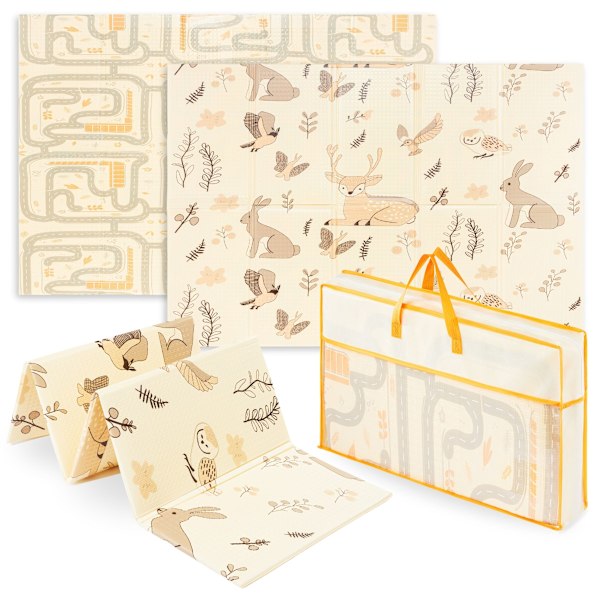 Dubbelsidig vikbar skummatta 180 x 120 x 1 cm - Magic Forest/Autumn Streets - boho Magic Forest