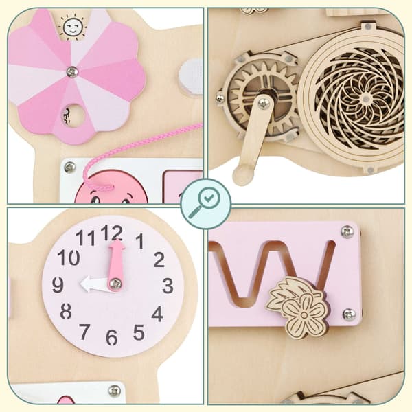 Montessori Sensorisk Tavla Teddy Björn i Trä Mamabrum Rosa