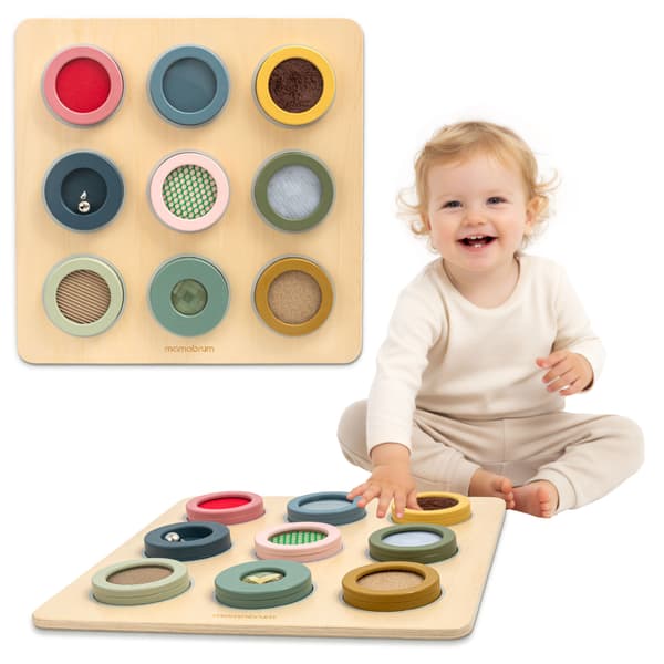 Montessori sensorisk träbräda med 9 texturer för känselträning