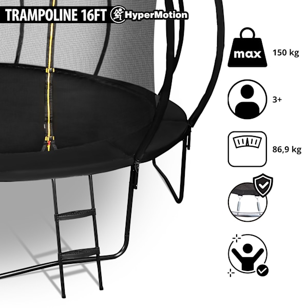 XXXL trädgårdstrampolin för barn HyperMotion - 487 cm 16FT - med stege och invändigt nät - för hem och trädgård - max 150 kg 487 cm