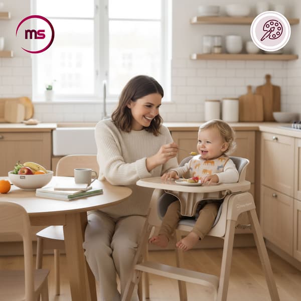 Moby-System Lumo 3-i-1 hopfällbar matstol beige