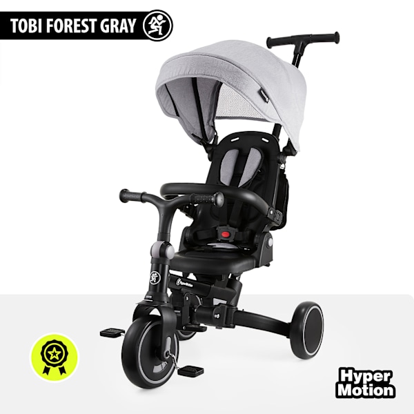 HyperMotion TOBI FOREST 8-i-1 trehjuling för barn – roterbart säte, EVA-hjul, solskydd, hopfällbar, 1–5 år