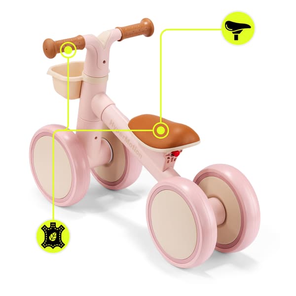 Fyrhjulig balanscykel för barn med korg TOBI MINI rosa