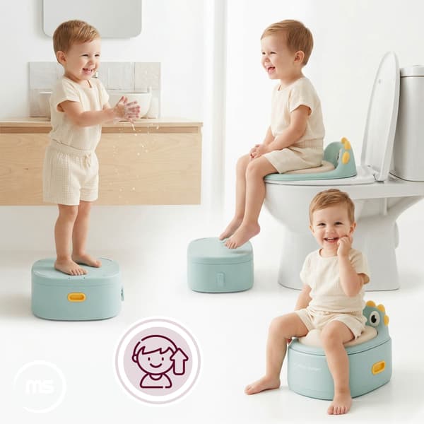 Moby-System 3-i-1 potta med toalettsits och pall – salviagrön