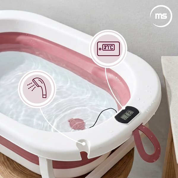 Moby-System hopfällbar babybadbalja 8-i-1 med stativ, rosa