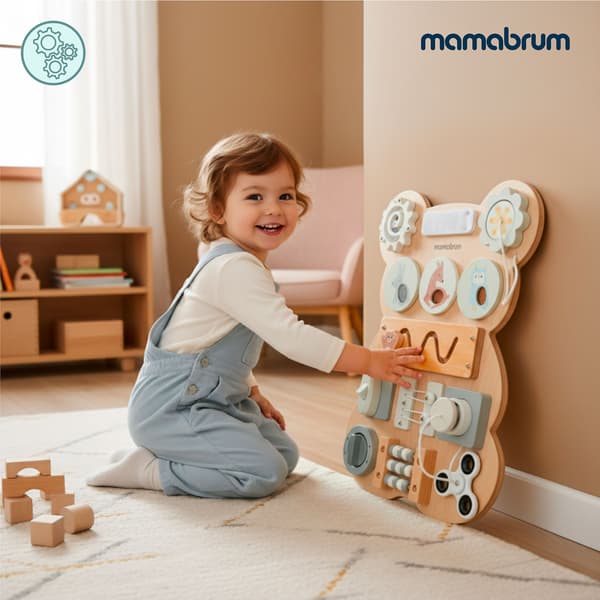Montessori-aktivointitaulu Teddy – puinen sensorinen leikkitaulu