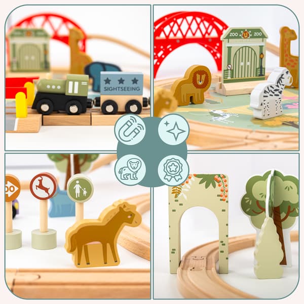 Puuinen ZOO-junarata puzzlealustalla Mamabrum