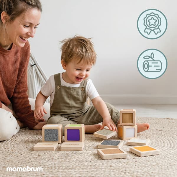 Sensoriska Träklossar Montessori med Texturer och Matchningsbrickor