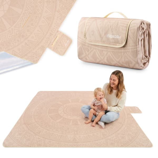 HyperMotion XXL picknickfilt 200×200 cm – beige boho-mandala
