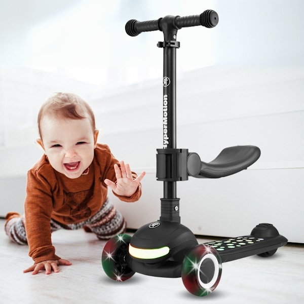 HyperMotion LUMI 3-i-1 balancescooter - oplyst platform og LED-hjul, sort farve Black