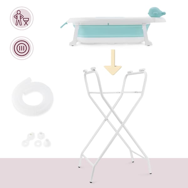 Sammenklappeligt babybadekar med termometer, indsats og stativ - mintfarvet