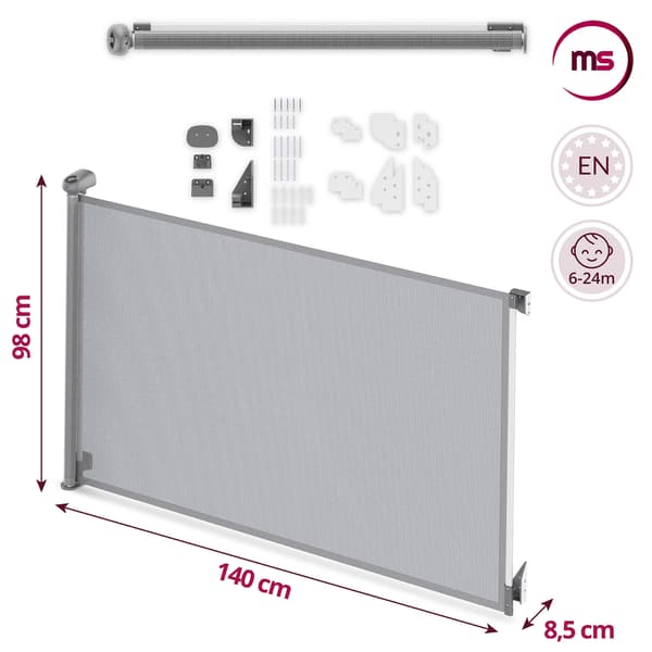 Moby-System HOMESAFE rullattava turvaportti 140 cm, harmaa