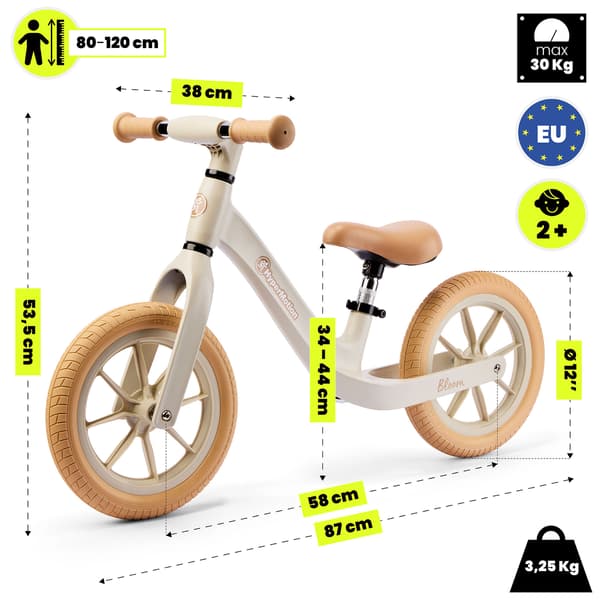 Løbecykel HyperMotion Bloom 12” sandgrå til børn