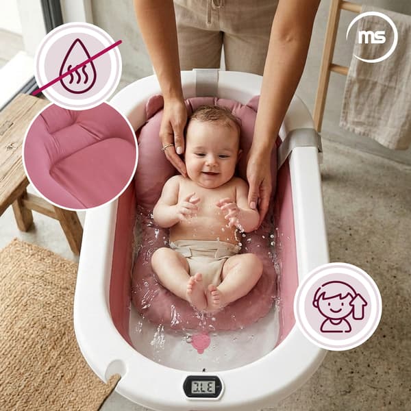 Moby-System hopfällbar babybadbalja 8-i-1 med stativ, rosa