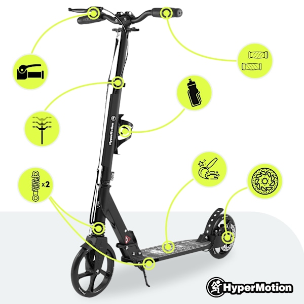 Tohjulet løbehjul til unge voksne - med støddæmper - HyperMotion Skyline - sort, aluminium - 100 kg