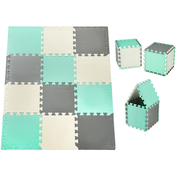 Skumpussel 12 st. - pedagogisk skumgummimatta 120 x 90 x 1.2cm med kant - mint Mint